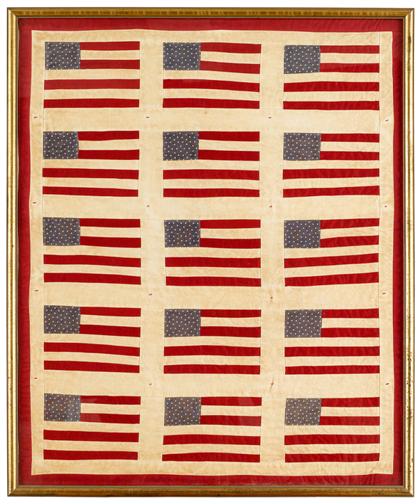 Appraisal: Patchwork cotton crib quilt with American flags th century