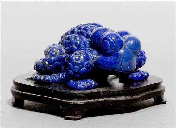 Appraisal: A CARVED LAPIS LAZULI TOAD China Republic L cm Wooden