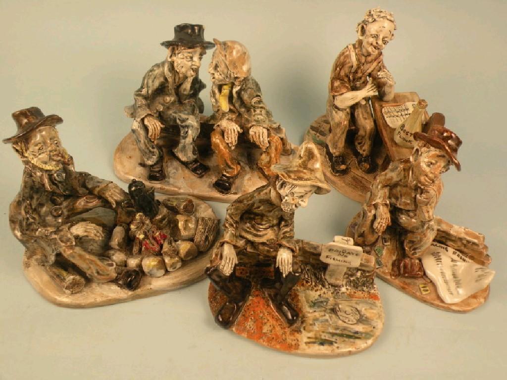 Appraisal: A set of five Norman Underhill figures depicting tramps seated