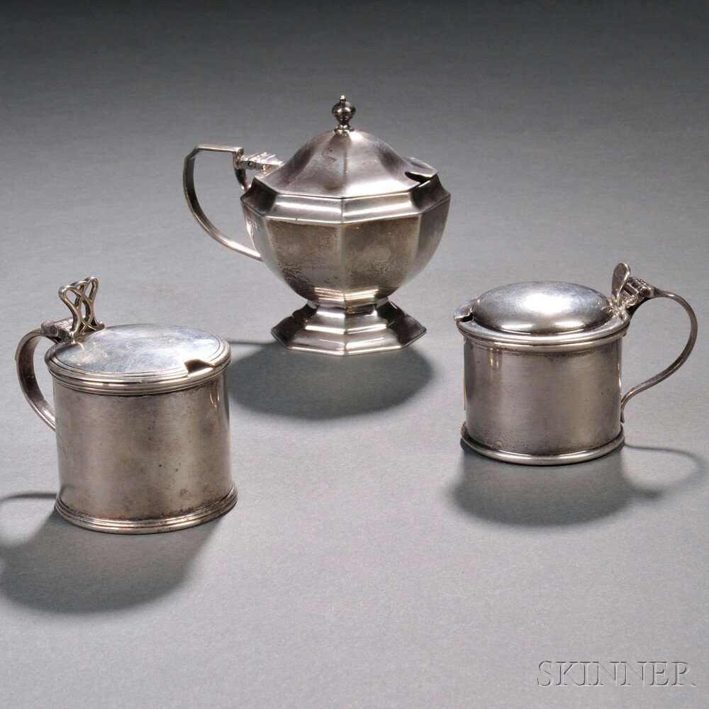 Appraisal: Three George V Sterling Silver Mustard Pots two cylindrical with