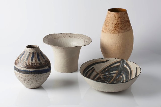 Appraisal: Betty Blandino British - Three vases and a bowlcoiledthe bowl