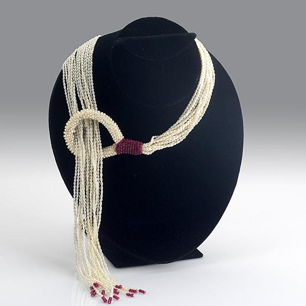 Appraisal: PEARL RUBY TASSEL NECKLACE Fifteen strands cinched by a loop