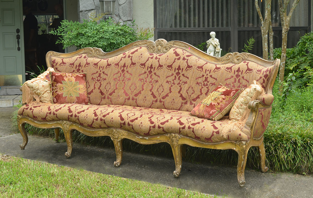 Appraisal: LARGE CONTINENTAL CARVED PARCEL GILT SOFA Carved giltwood frame in