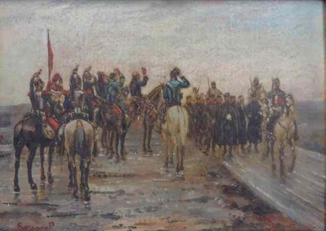 Appraisal: Signed Oil on Canvas of Soldiers on Horseback Beautiful painting