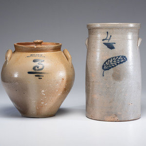 Appraisal: Two Cobalt Decorated Stoneware Vessels th Century comprising an ovoid