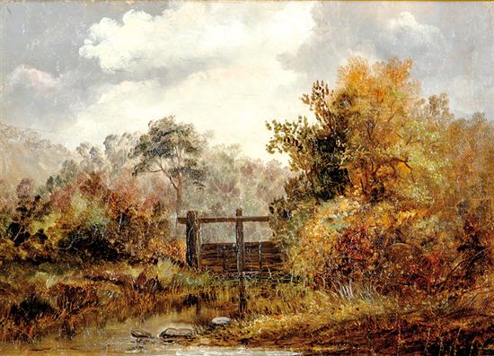 Appraisal: British school th century THE OLD DAM oil on canvas