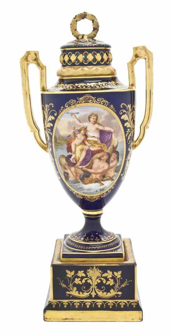 Appraisal: A Royal Vienna Porcelain Cobalt Urn on Stand having a