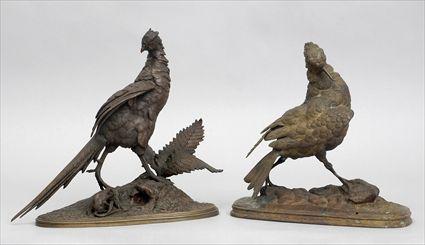 Appraisal: TWO FRENCH BRONZE FIGURES OF GAME BIRDS The larger a