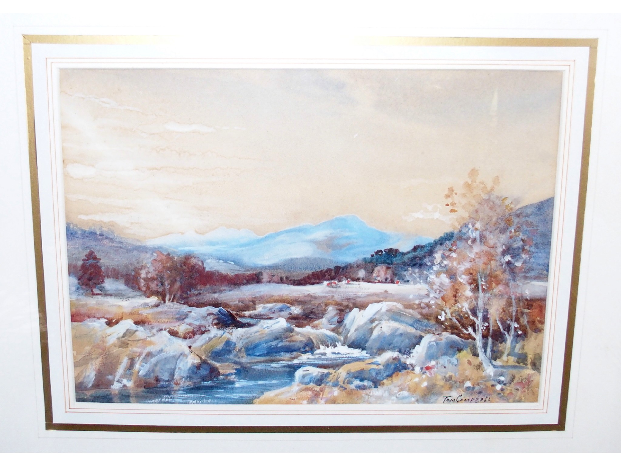 Appraisal: TOM CAMPBELL A Highland Stream signed gouache and watercolour