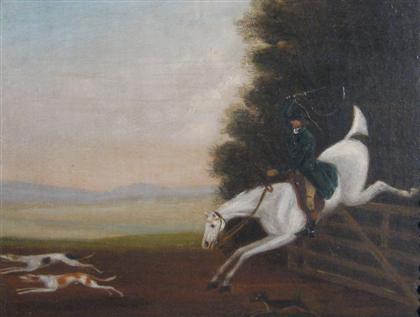 Appraisal: CONTINENTAL SCHOOL th century HUNT SCENES Four oils on board