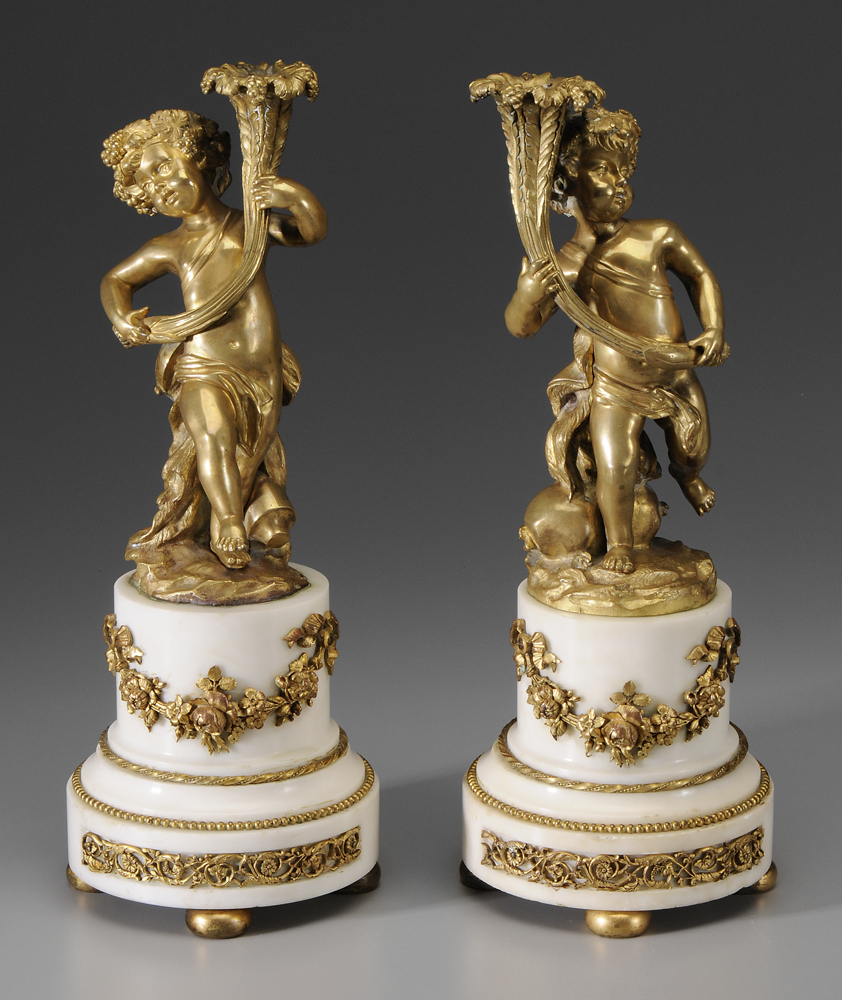 Appraisal: Pair Louis XVI Gilt Bronze Candle Holders French th century