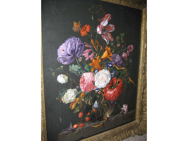 Appraisal: JAN VON DOUST DUTCH FLORAL STUDIES pair of oil on