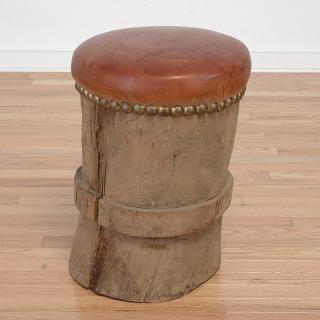 Appraisal: Tacked leather upholstered Wood Studio stool Tacked leather upholstered Wood