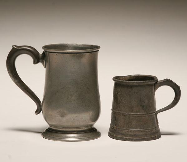 Appraisal: Two English pewter mugs applied handles hallmarks and pint designation