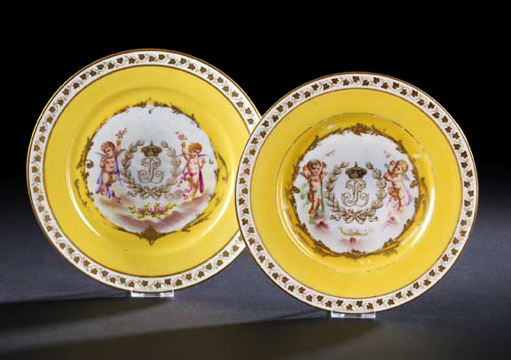 Appraisal: Pair of Sevres Louis-Philippe Porcelain Dinner Plates with later fourth