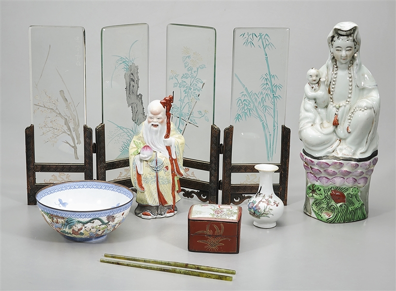 Appraisal: Group of seven various Chinese objects including porcelain Guanyin and