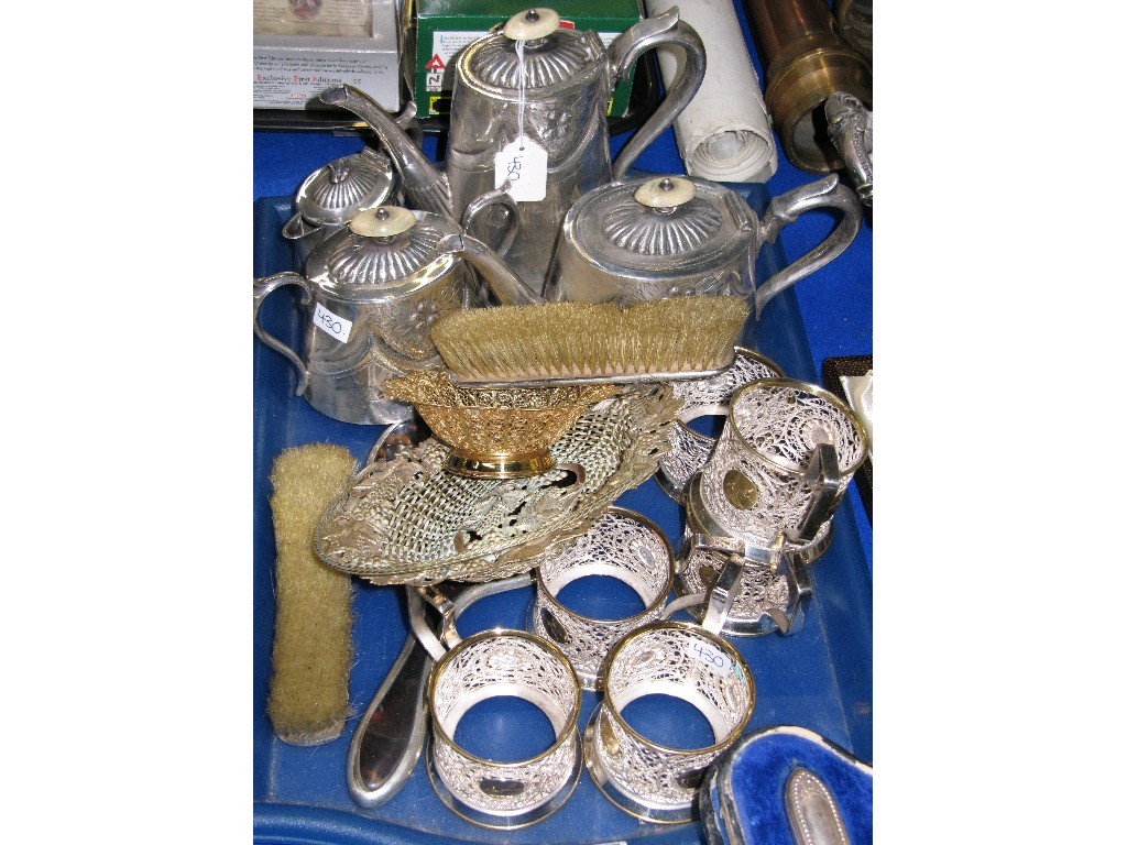 Appraisal: Tray lot of EP - tea service basket cup holder