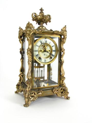 Appraisal: Ansonia Crystal Regulator Mantel Clock ornate cast metal frame with