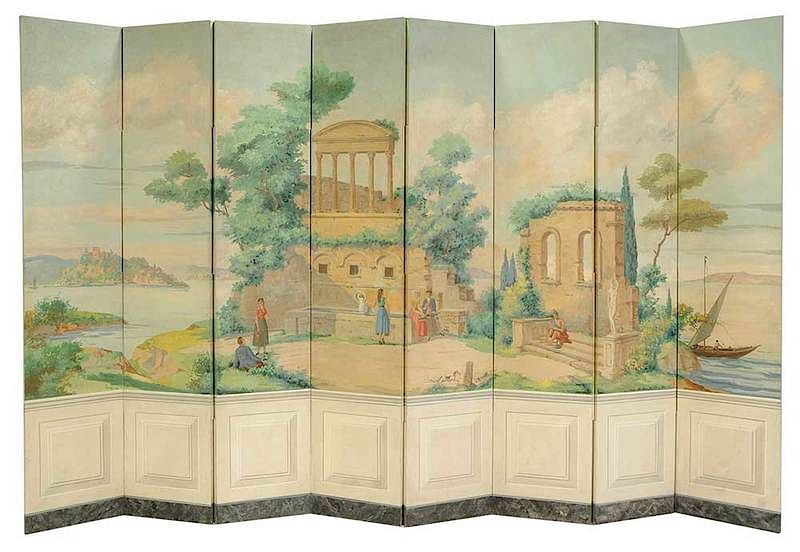 Appraisal: Classical Paint Decorated Eight Panel Screen th century hand painted