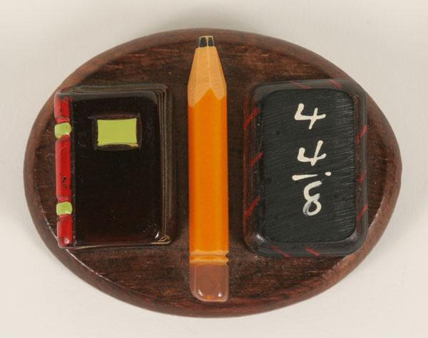 Appraisal: School Days Bakelite Wood Enamel Brooch Pin W