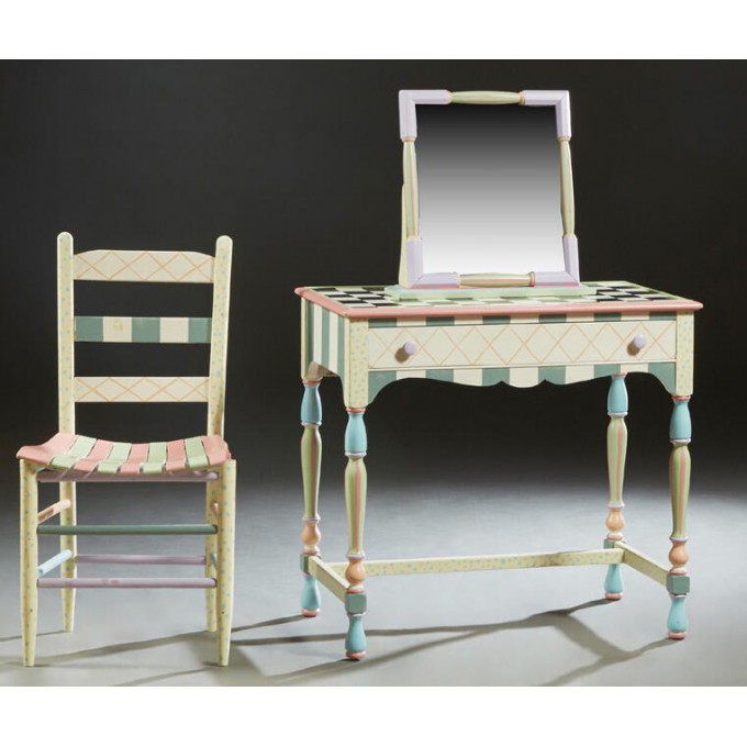 Appraisal: Three Pieces of American Whimsical Polychromed Decorated Furniture th c