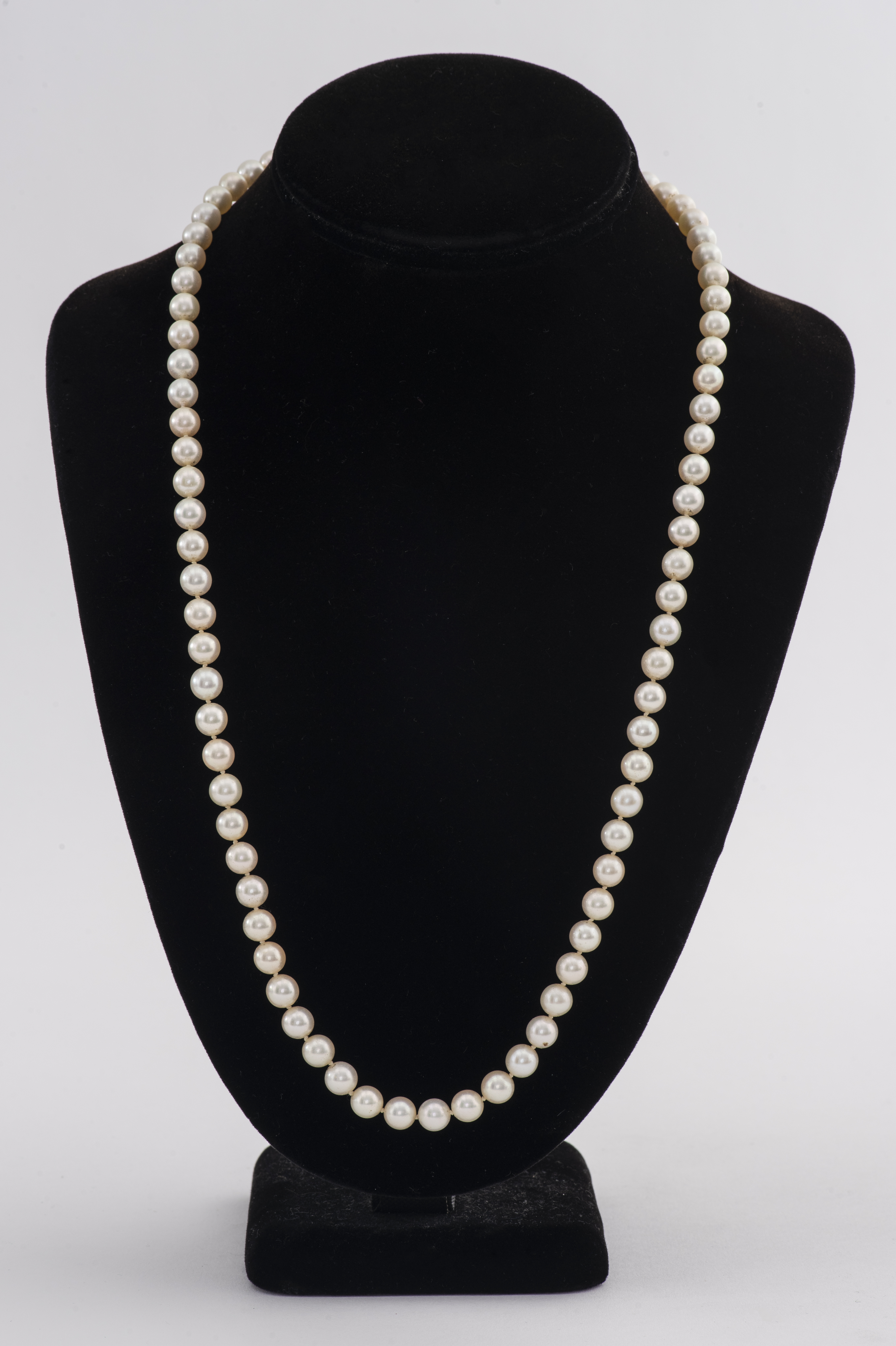 Appraisal: MM CULTURED PEARL NECKLACE WITH K GOLD CLASP Vintage mm