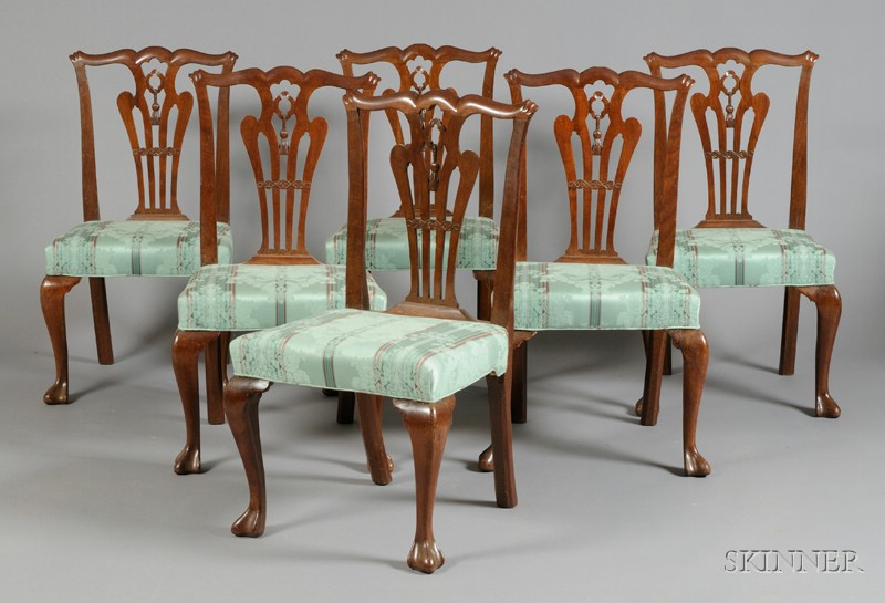 Appraisal: Set of Six Mid-Georgian Carved Mahogany Dining Chairs mid- th