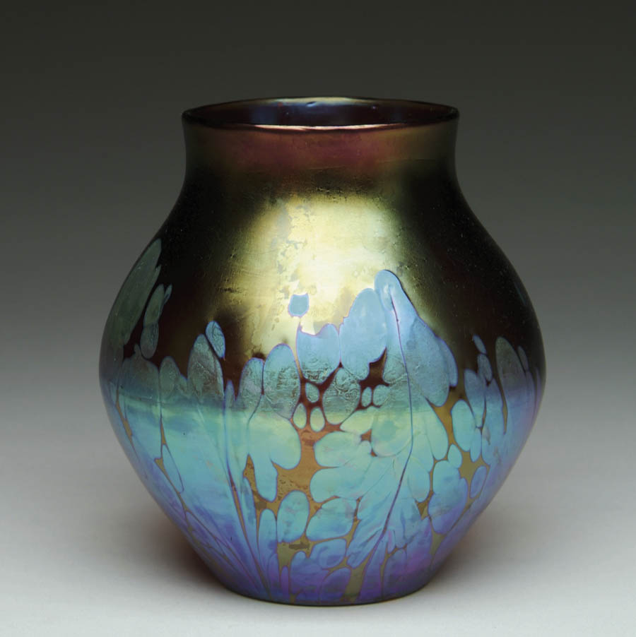 Appraisal: LOETZ OIL SPOT VASE Wonderful Loetz vase has blue iridescent