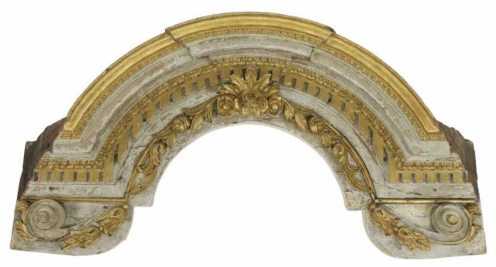 Appraisal: Architectural parcel gilt and painted wood pediment Portugal th c