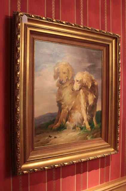 Appraisal: JOSEPH H SULKOWSKI b Two golden retrievers signed oils on