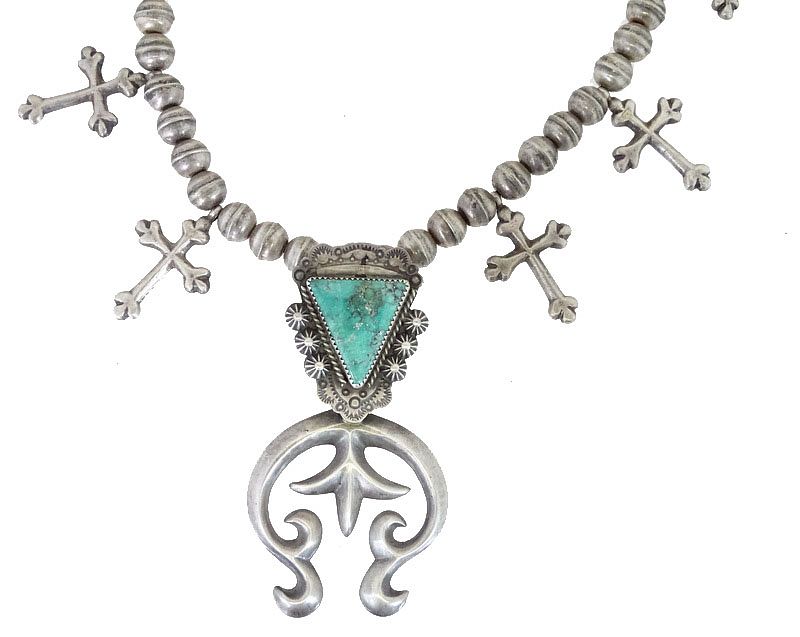 Appraisal: Navajo Squash Blossom Turquoise Sterling Silver Navajo Squash Blossom Turquoise