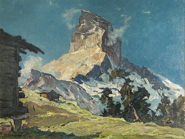 Appraisal: Albert Klingelhoffer-Hofmann A view of the Matterhorn with cabins in