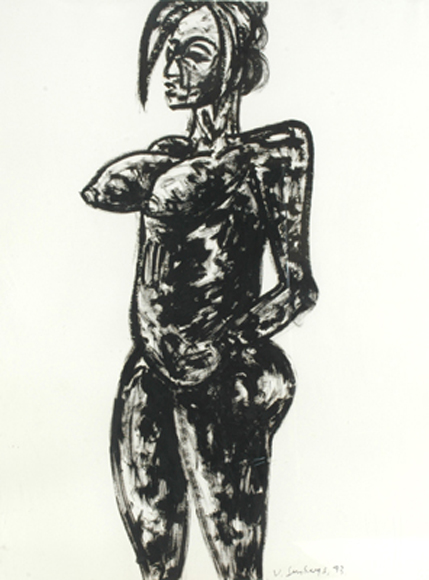 Appraisal: Jan Senbergs born Fierce Sheila with Big Tits charcoal on