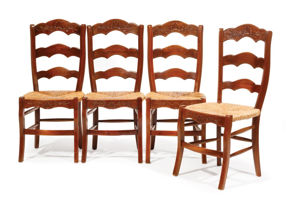 Appraisal: Four French Provincial-Style Carved Fruitwood Side Chairs th c in