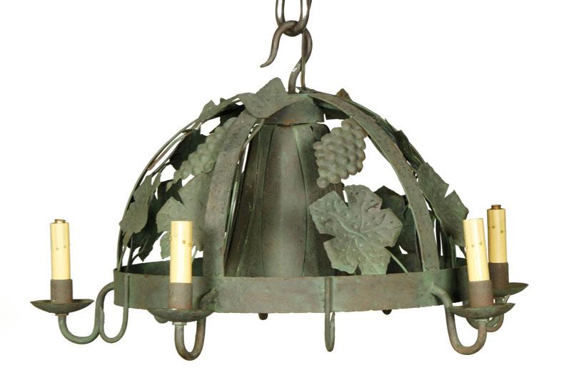 Appraisal: - Painted Hand Wrought Iron Hanging Light Fixture Hand painted