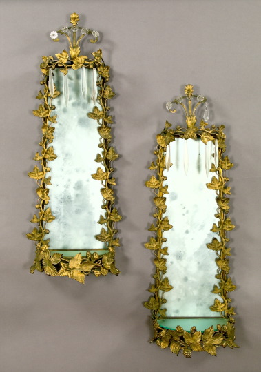 Appraisal: Pair of Continental Gilt-Brass and Cut and Mirrored Glass Tapered