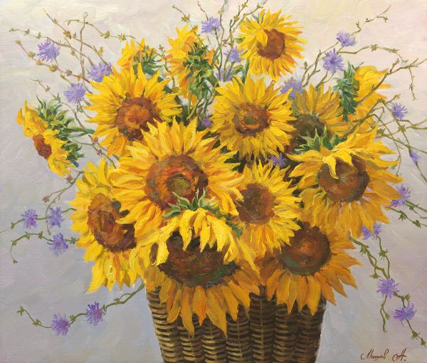 Appraisal: ANDREI MISHOV RUSSIAN B x Sunflowers Oil on canvas signed