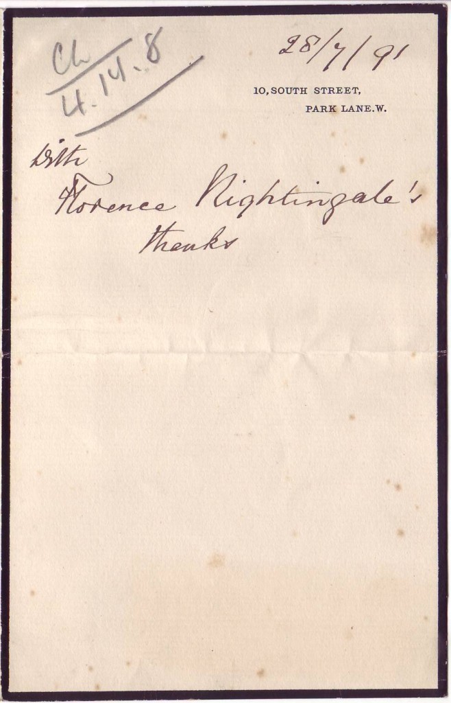 Appraisal: NIGHTINGALE FLORENCE Autograph Note Signed in the third person within