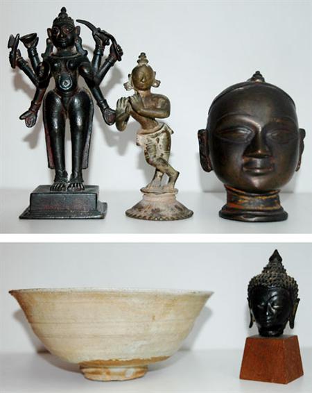 Appraisal: Group of Four Asian Bronze Sculptures Together with a Chinese