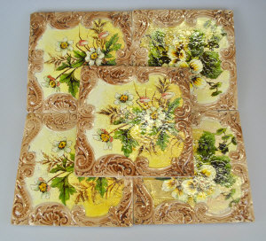 Appraisal: Five Doulton Co Slaters Patent tiles painted with pansies and