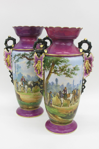 Appraisal: PAIR PORCELAIN VASES with black branches and colorful leafage forming