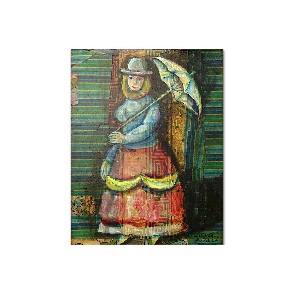 Appraisal: Luis Alberto Solari Uruguayan - Lady with Umbrella Mixed Media