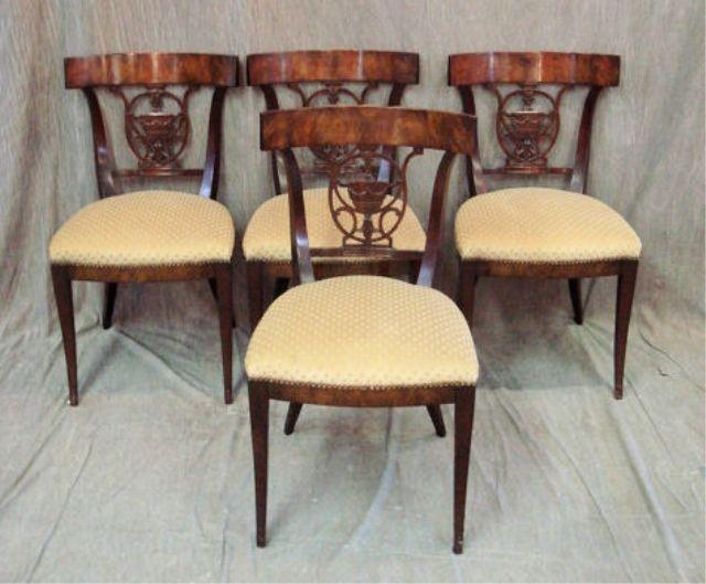 Appraisal: Neoclassical Style Chairs Crotch mahogany with urn decoration on back