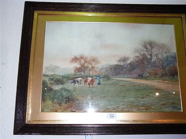 Appraisal: HENRY CHARLES FOX British - Milkmaid and cattle beside a