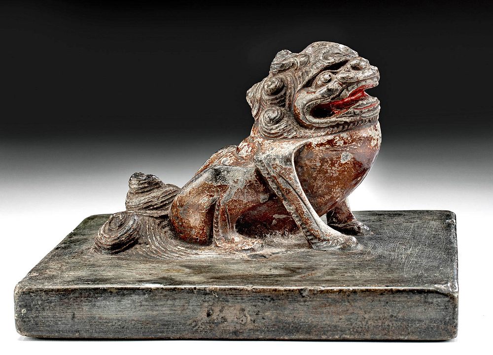 Appraisal: th C Chinese Qing Stone Shoemaker Weight w Foo Dog