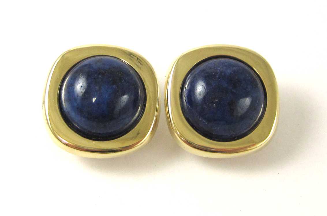 Appraisal: PAIR OF LAPIS LAZULI EARRINGS each k yellow gold set