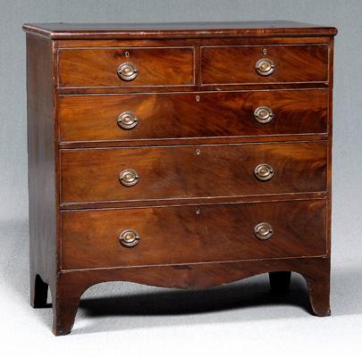 Appraisal: Georgian mahogany five drawer chest figured mahogany veneers and pine