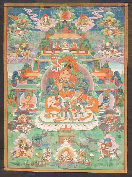 Appraisal: A large Tibetan thangka depicting Vaishravana th Century The guardian