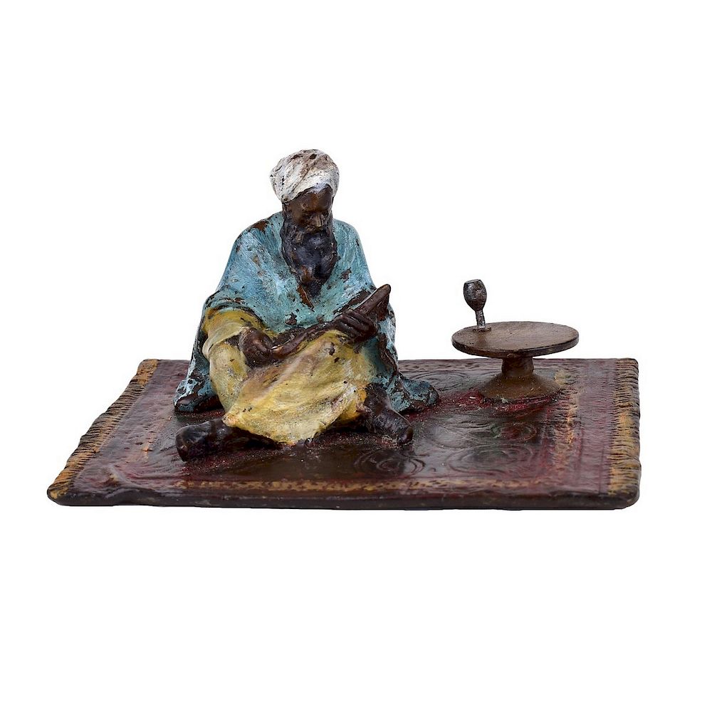 Appraisal: Signed Austrian Cold painted Bronze Arab Man Austrian cold painted