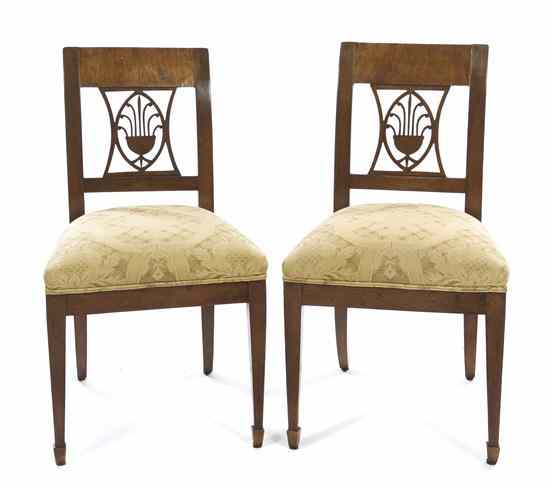 Appraisal: A Pair of Continental Walnut Side Chairs each with a